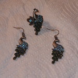 PEACOCK RING AND EARRINGS